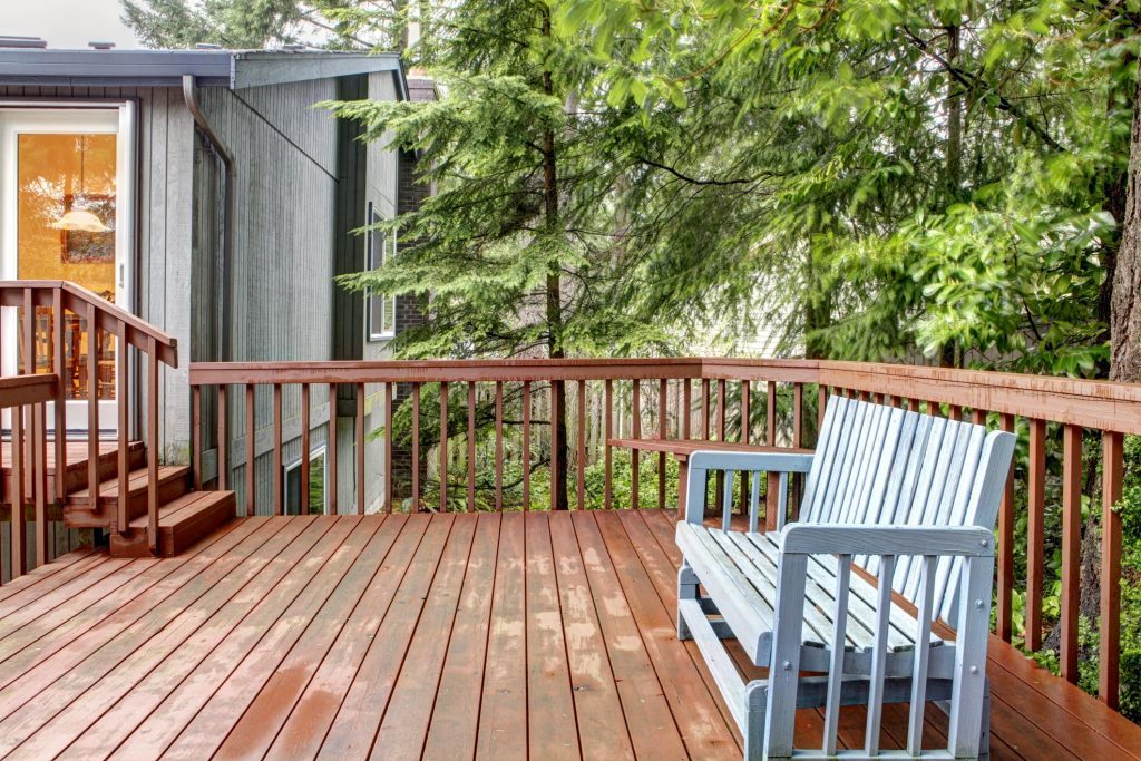 wood deck with wood bench